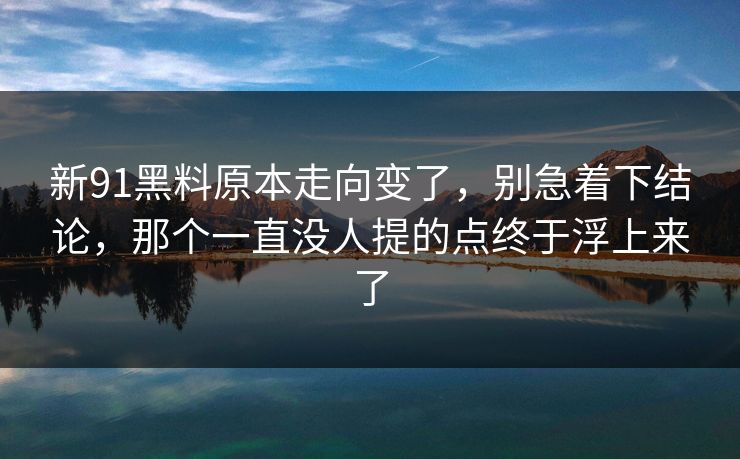 新91黑料原本走向变了，别急着下结论，那个一直没人提的点终于浮上来了