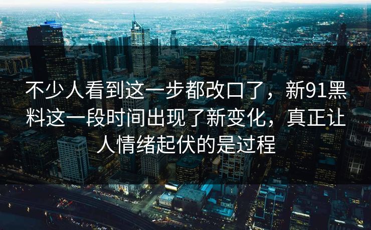 不少人看到这一步都改口了，新91黑料这一段时间出现了新变化，真正让人情绪起伏的是过程